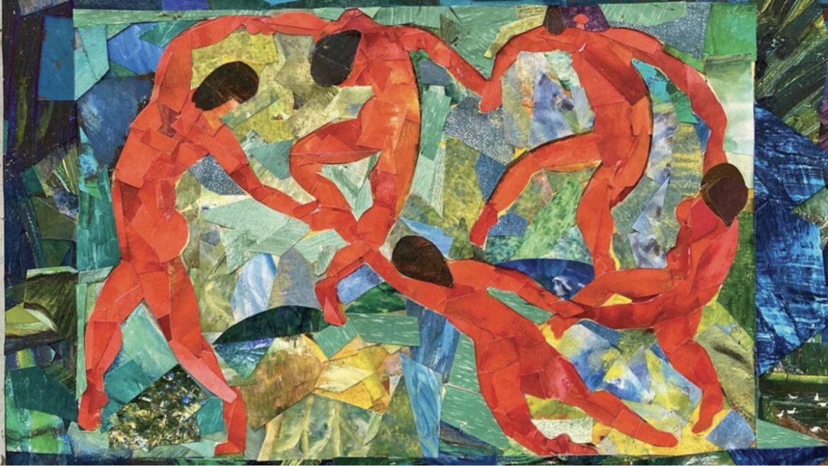 In this colorful, vibrant artwork, a diverse group of individuals is depicted forming a circle, holding hands.