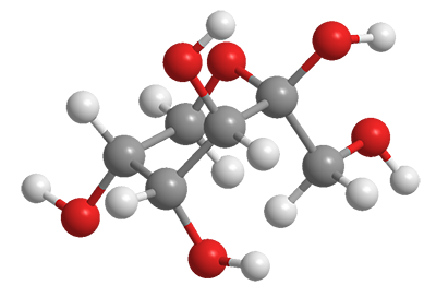 A three dimensional model of the molecule fructose.