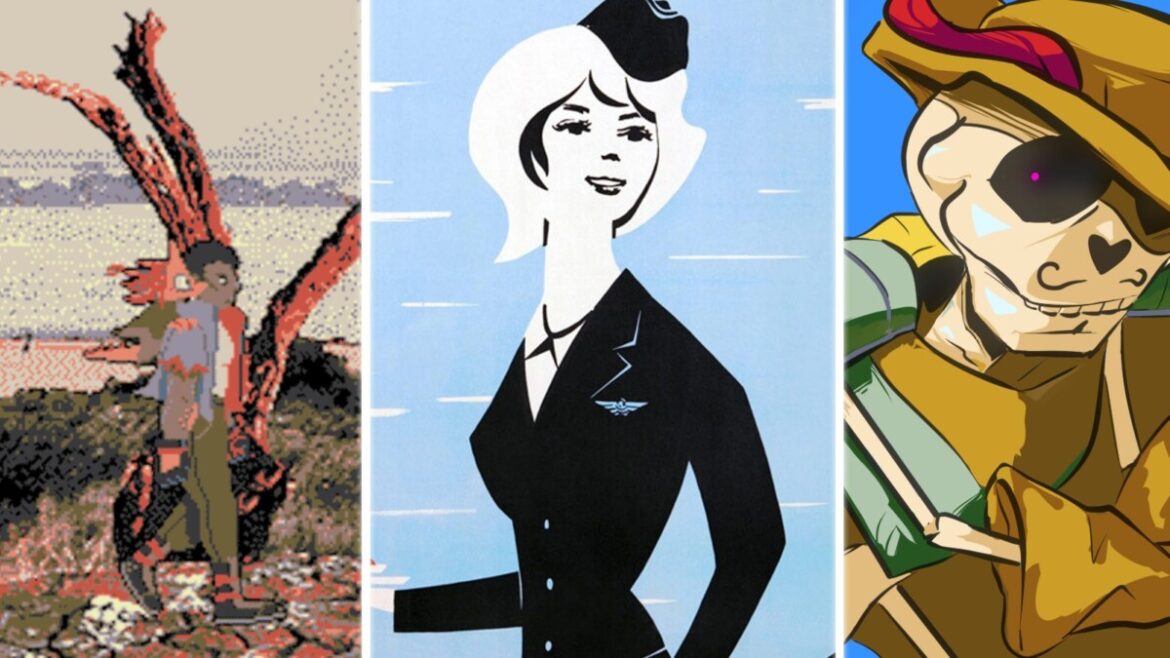 queer Games bundle Screenshots from left to right: "Fostering Apocalypse" by Mauricio Castillo, "RAD" by ¡Hipólita!, "Ghost Economy" by Millard Crow