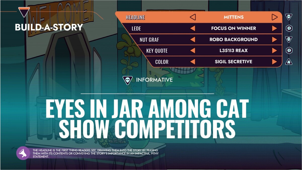 Times and Galaxy's Build-A-Story screen allows you to assemble your article after you've investigated a story.